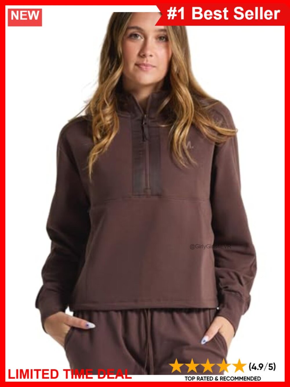 Women's French Terry Crewneck Pullover Sweatshirt with Half-Zip